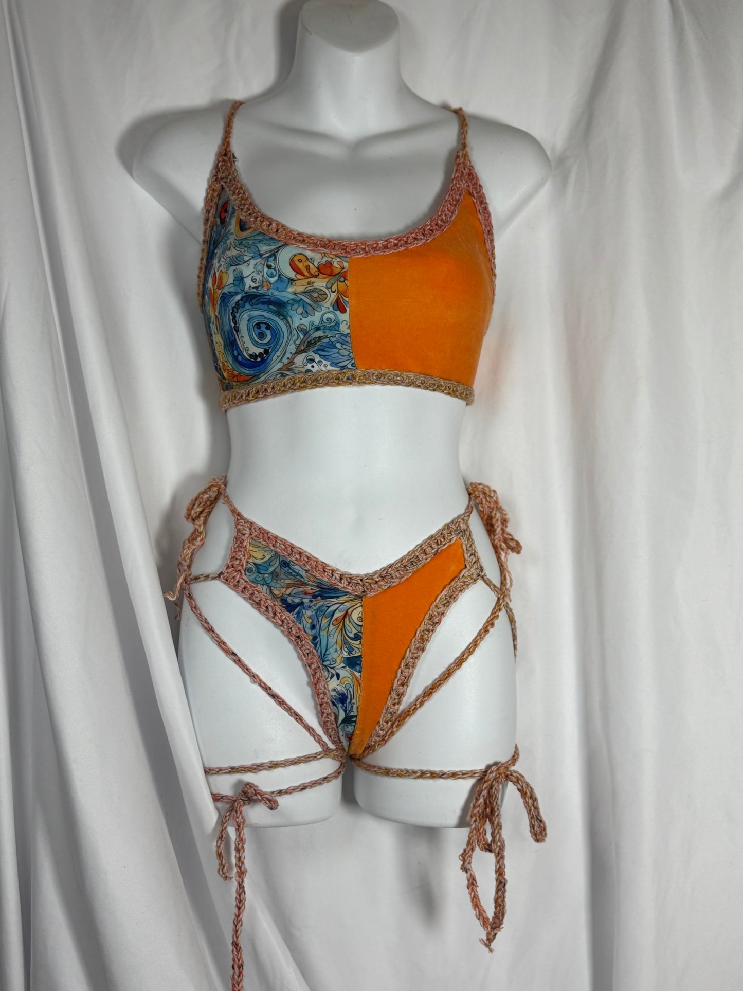 Water and Fire Bikini (Sm/M) - Handmade Crochet Ravewear Festival Bikini
