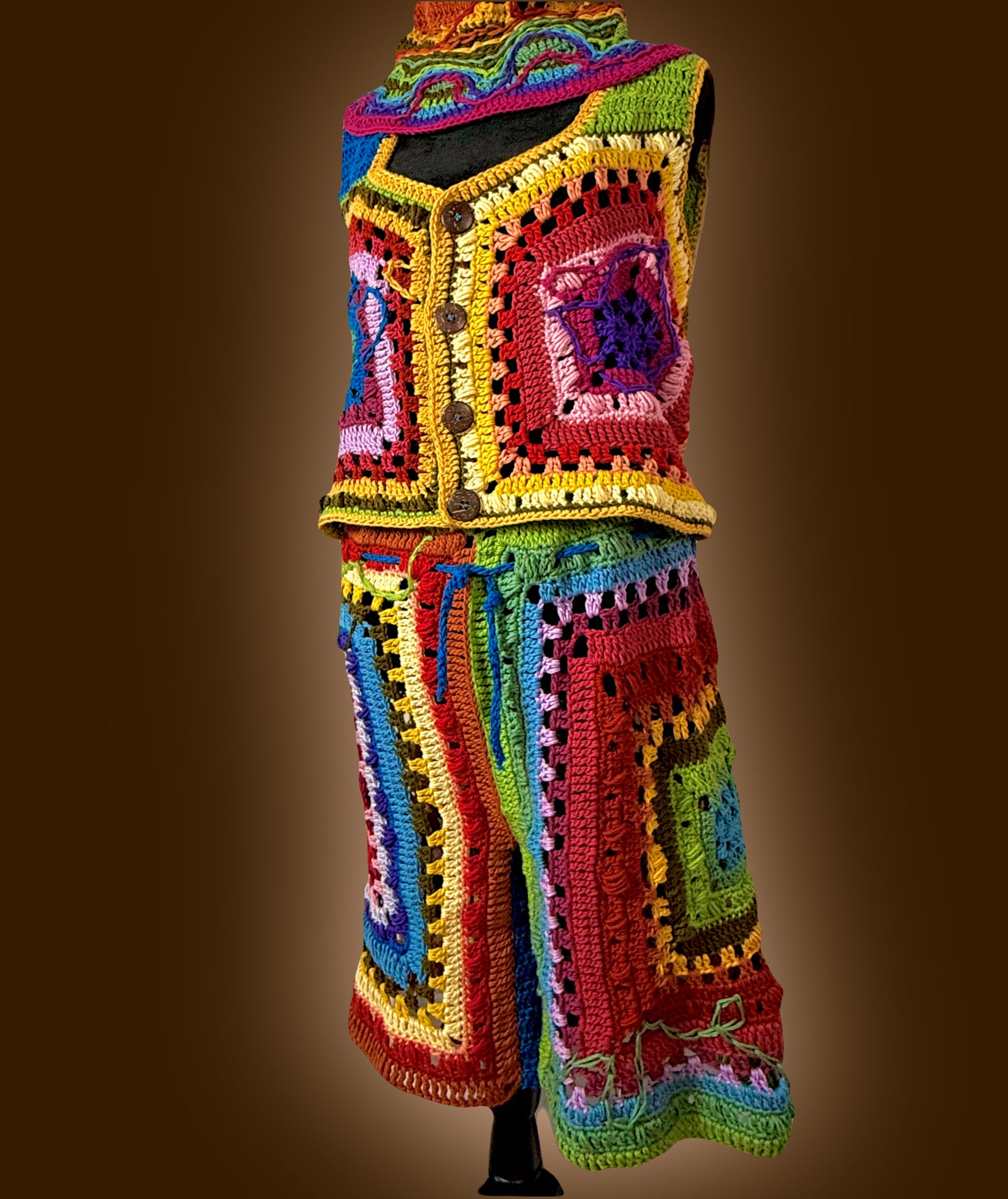 Psychedelic Rave Vest & Shorts - DIY Crochet Ravewear Unisex Festival Outfit PDF Pattern Set