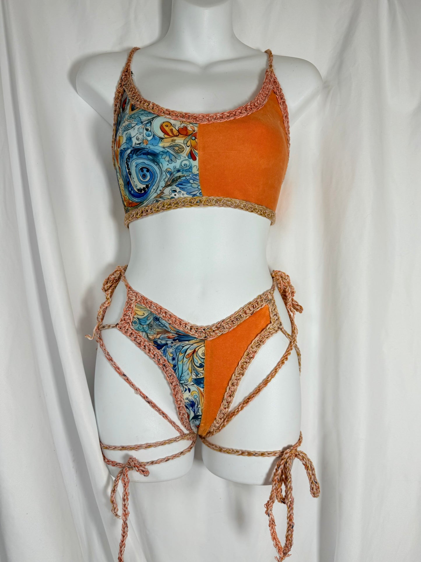 Water and Fire Bikini (Sm/M) - Handmade Crochet Ravewear Festival Bikini