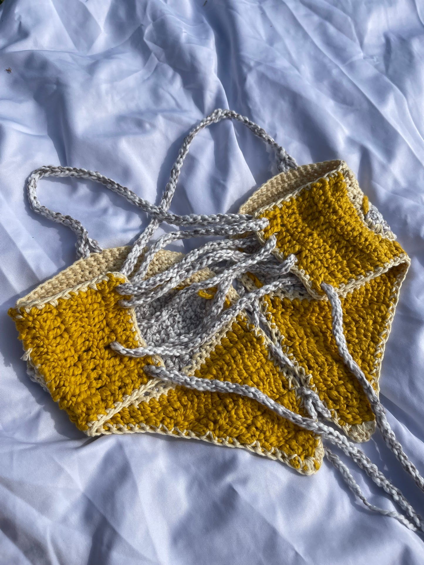 A Place Where the Sun Meets the Sky (XS-M - A-D Cup) - Organic Crochet Festival Top (The Sustainable Sunflower Shop Collab)