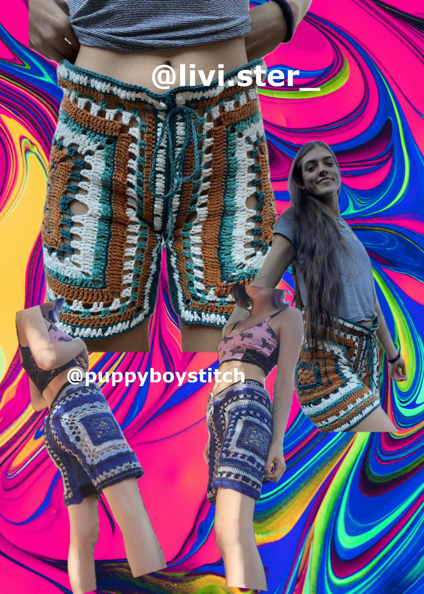 Psychedelic Shorts - DIY Crochet Unisex Festival Shorts PDF Pattern