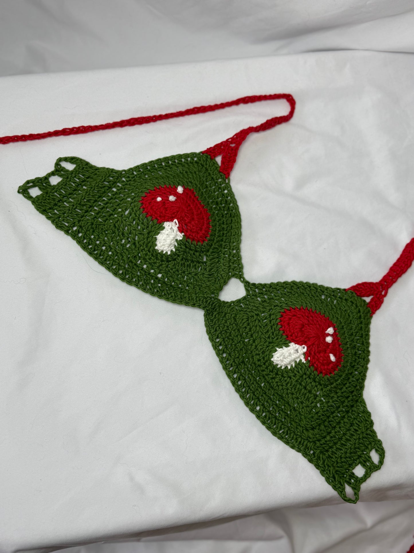 MTO Padded Mushroom Bra Top - Handmade Crochet Ravewear Bikini Top