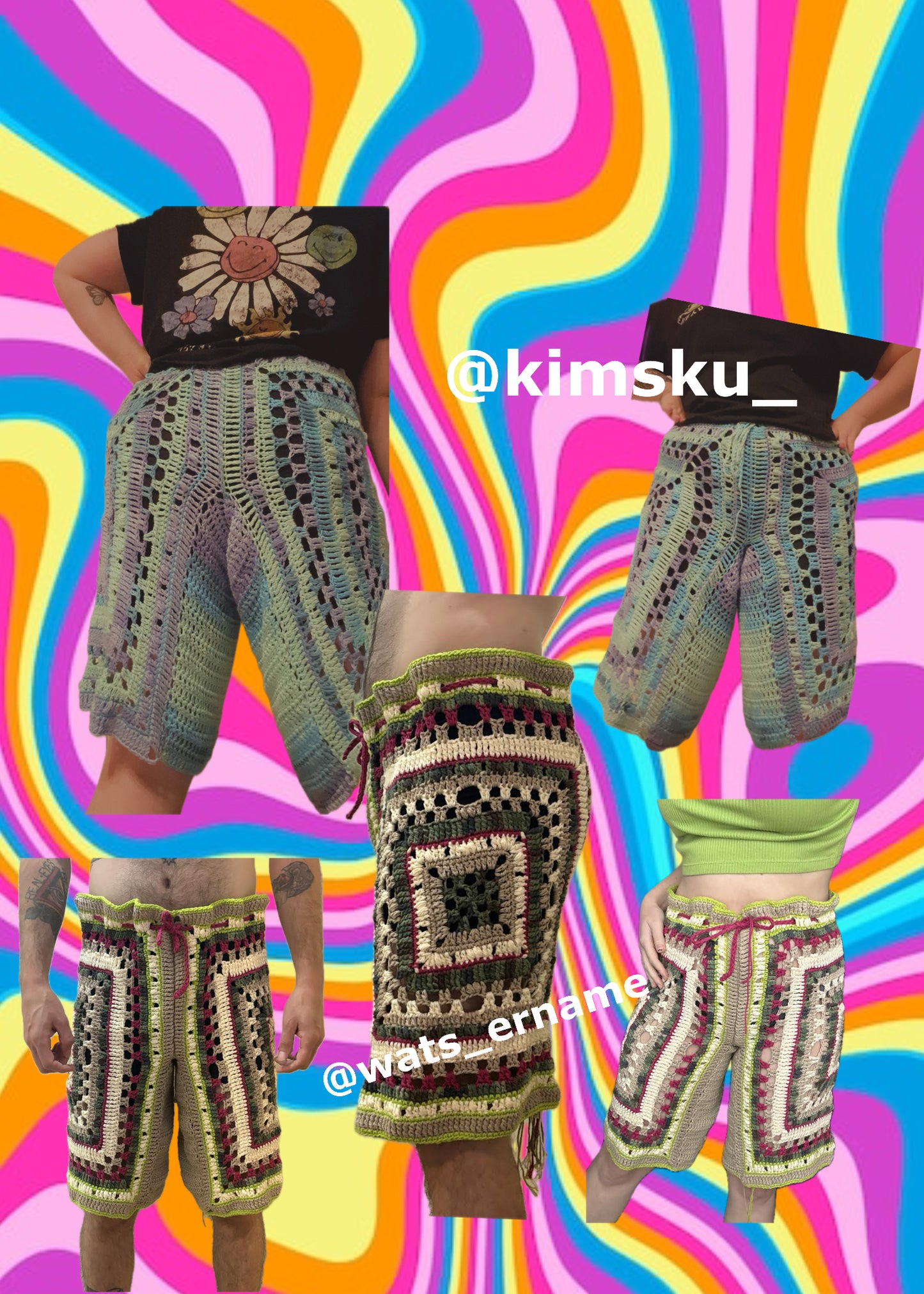 Psychedelic Shorts - DIY Crochet Unisex Festival Shorts PDF Pattern