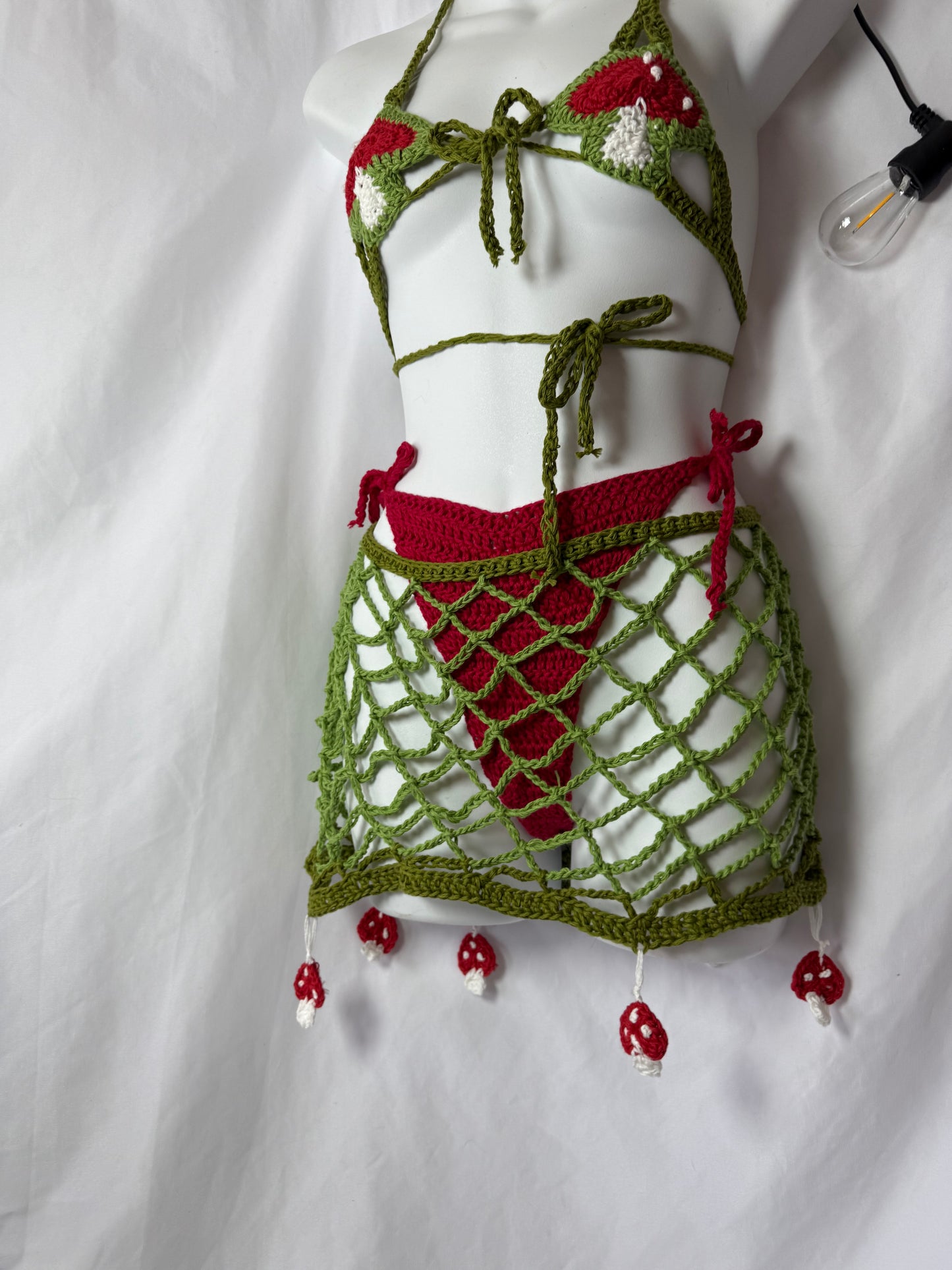 MTO Fishnet Mushroom Mini Skirt - Handmade Crochet Ravewear Skirt