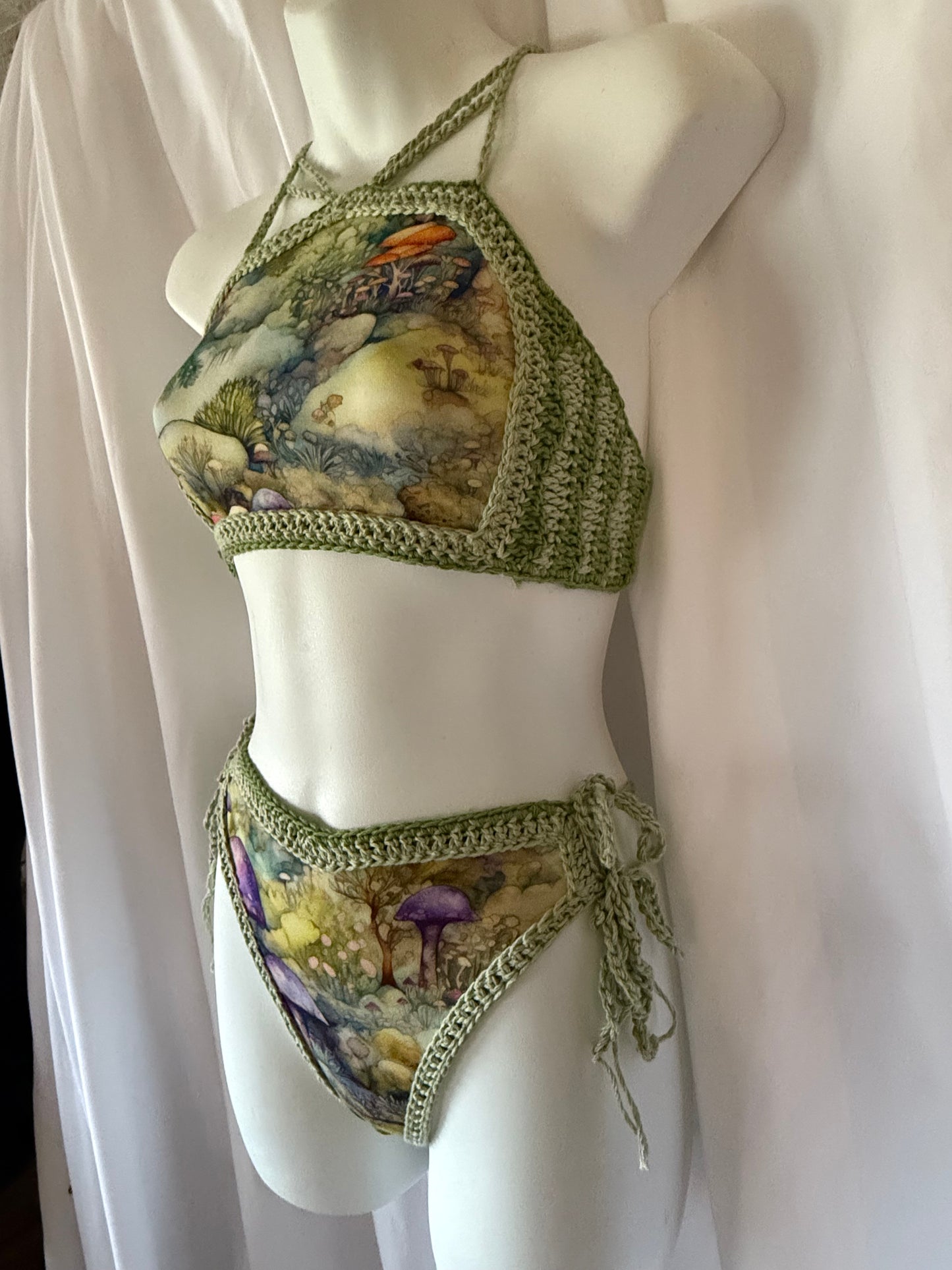 Mushroom Bikini (Xs-M) - Handmade Crochet Ravewear Festival Swimwear