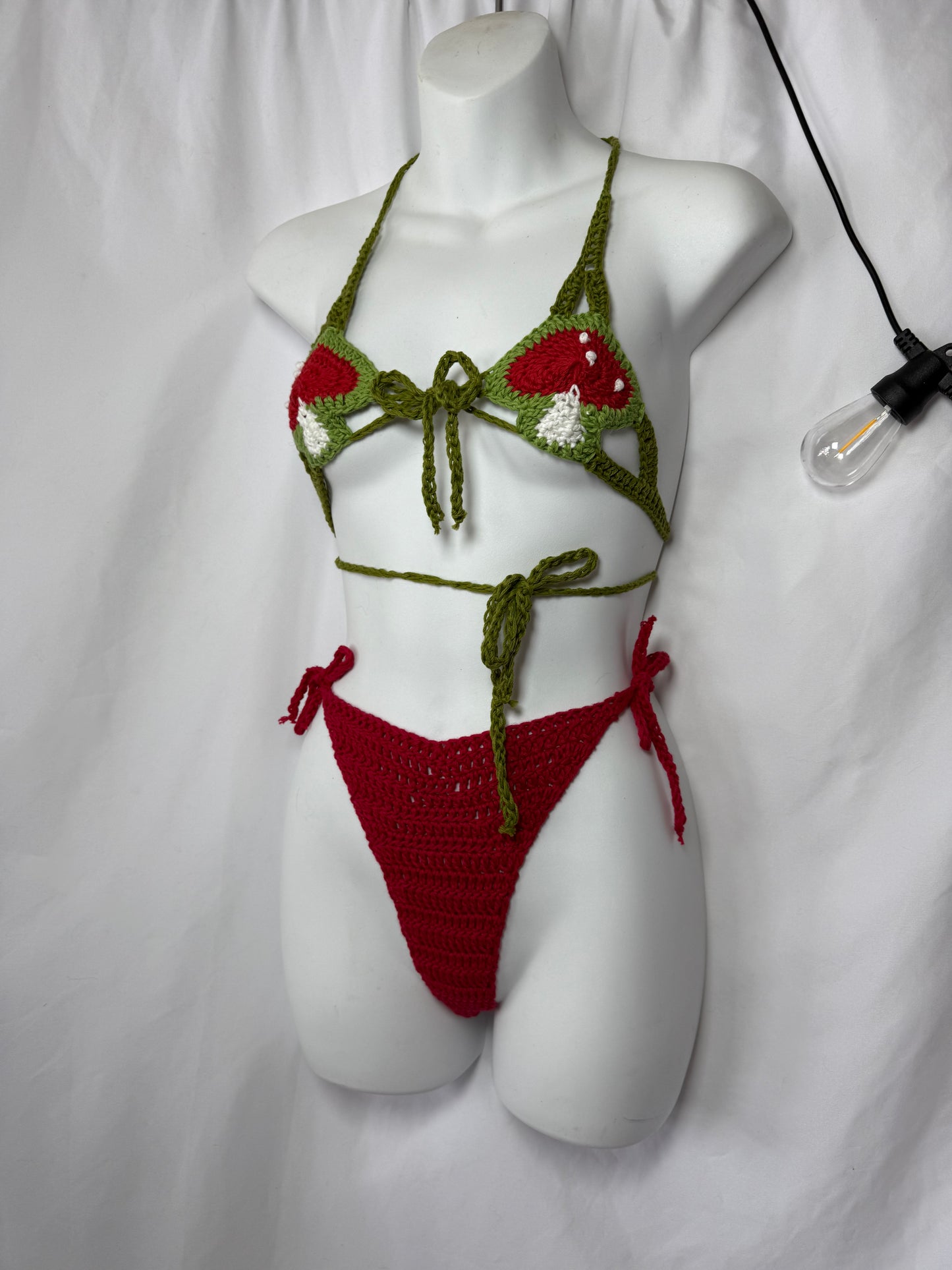 MTO Mushroom Micro Bikini (4x4”) - Tiny Crochet Ravewear Swim & Festival Set