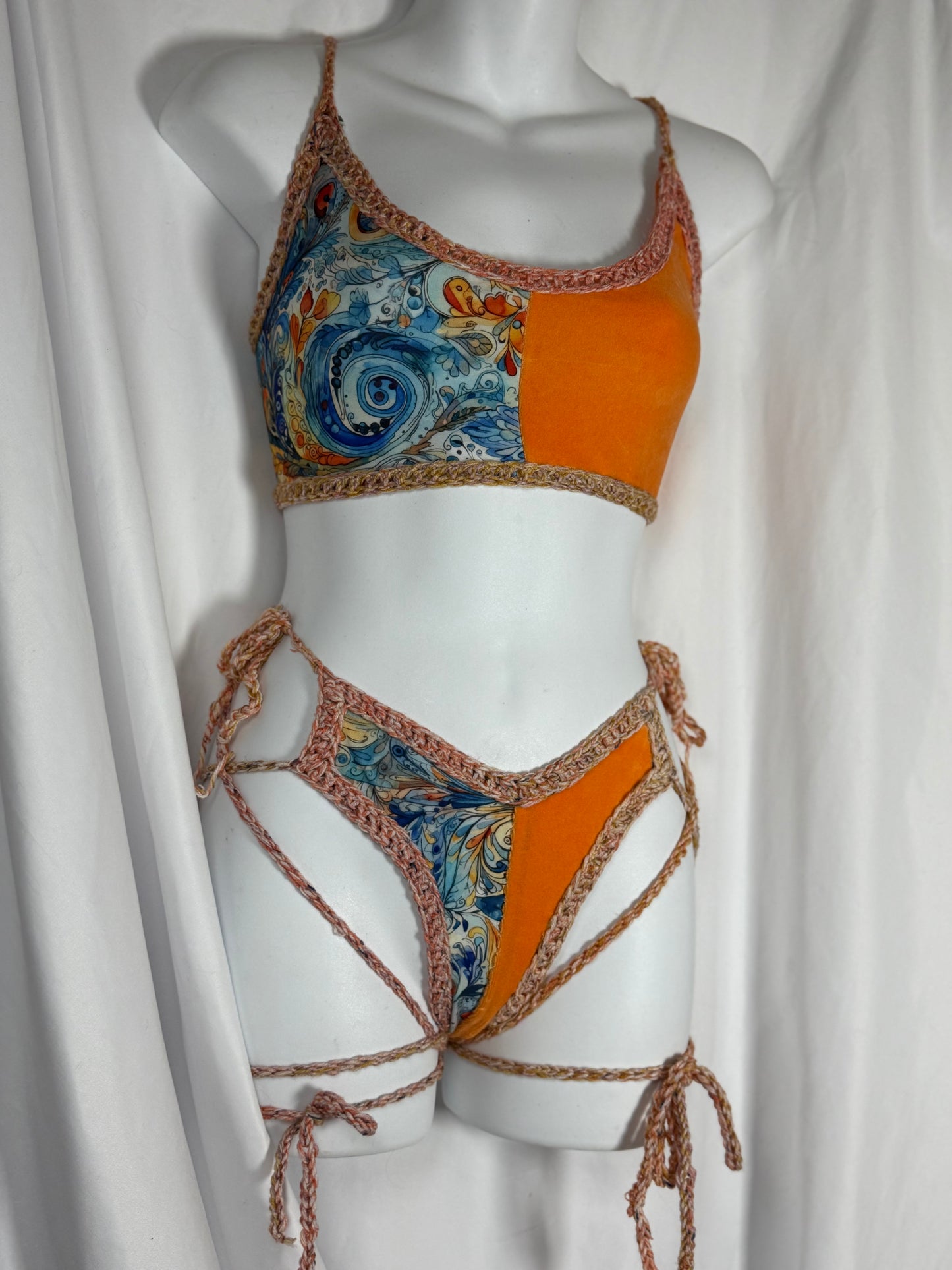 Water and Fire Bikini (Sm/M) - Handmade Crochet Ravewear Festival Bikini