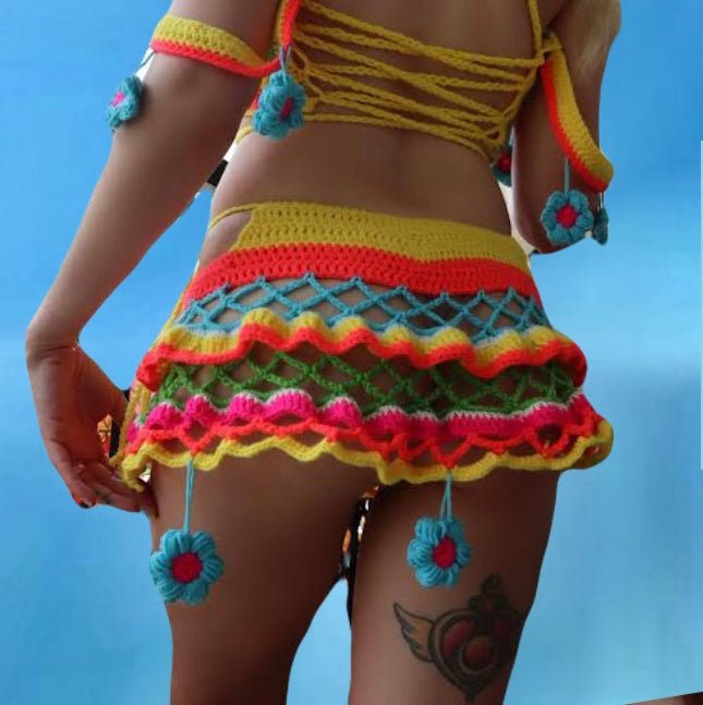 Christa’s Flower Fishnet Tiered Skirt - DIY Crochet Festival Fairycore Skirt PDF Pattern