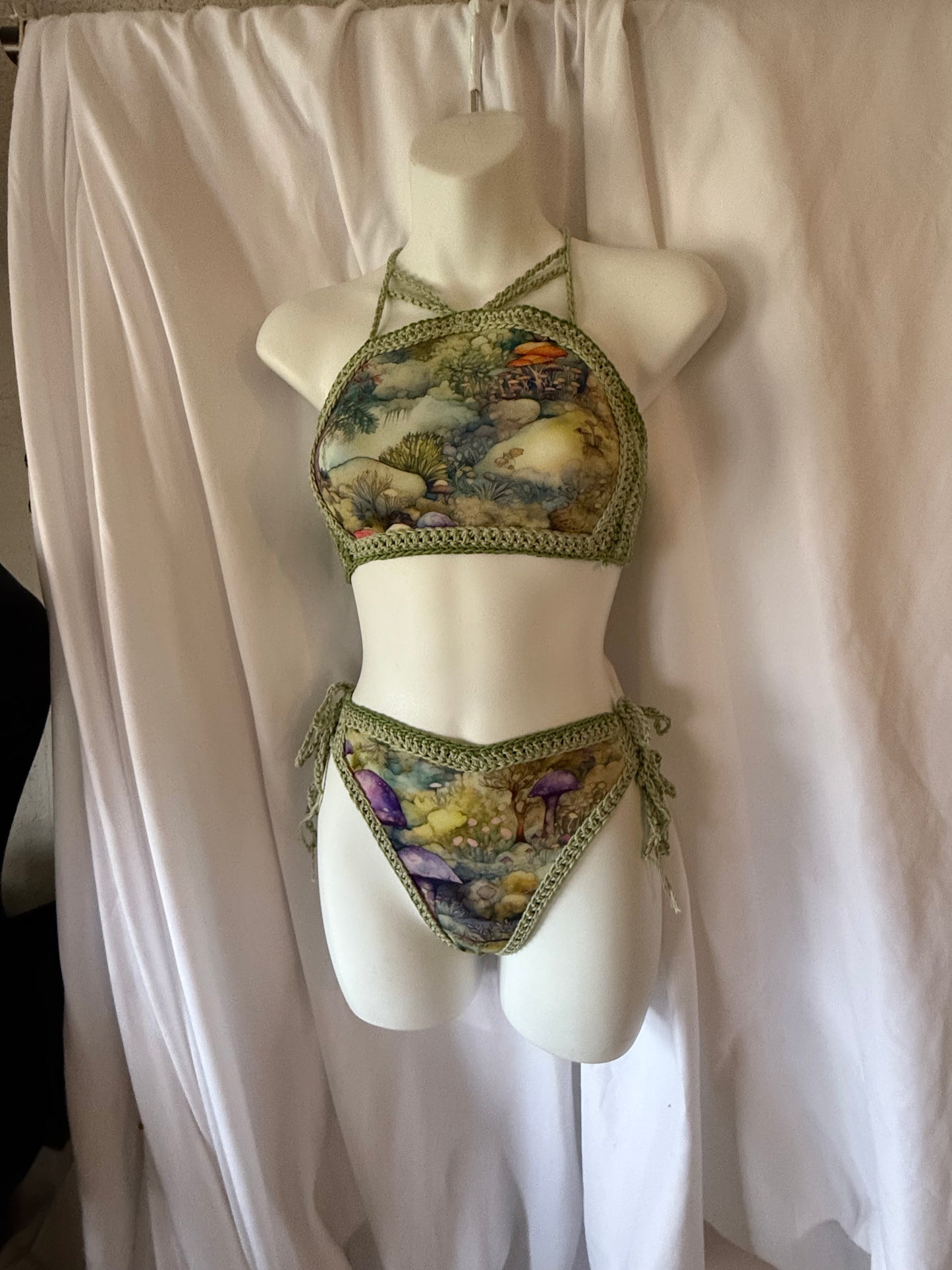 Mushroom Bikini (Xs-M) - Handmade Crochet Ravewear Festival Swimwear