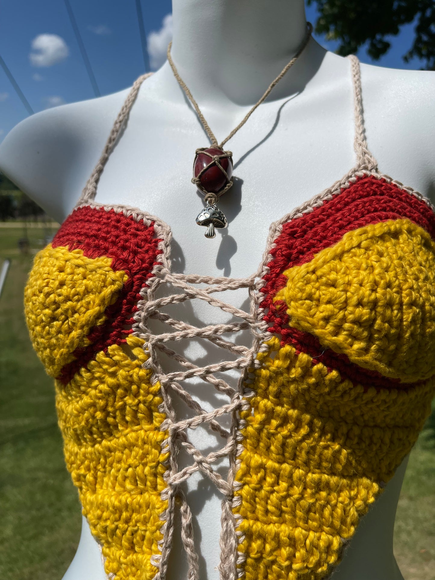 The Jasper’s Fly Agaric (XS-M - A-D Cup) - Organic Crochet Festival Top (The Sustainable Sunflower Shop Collab)
