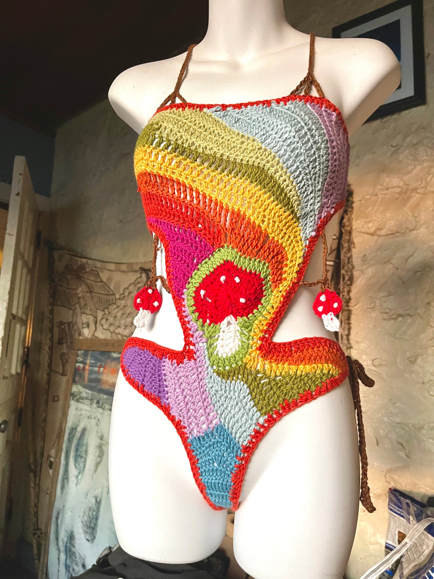 Rainbow Fairy Mushroom Bodysuit Size XS/SM (adjustable)