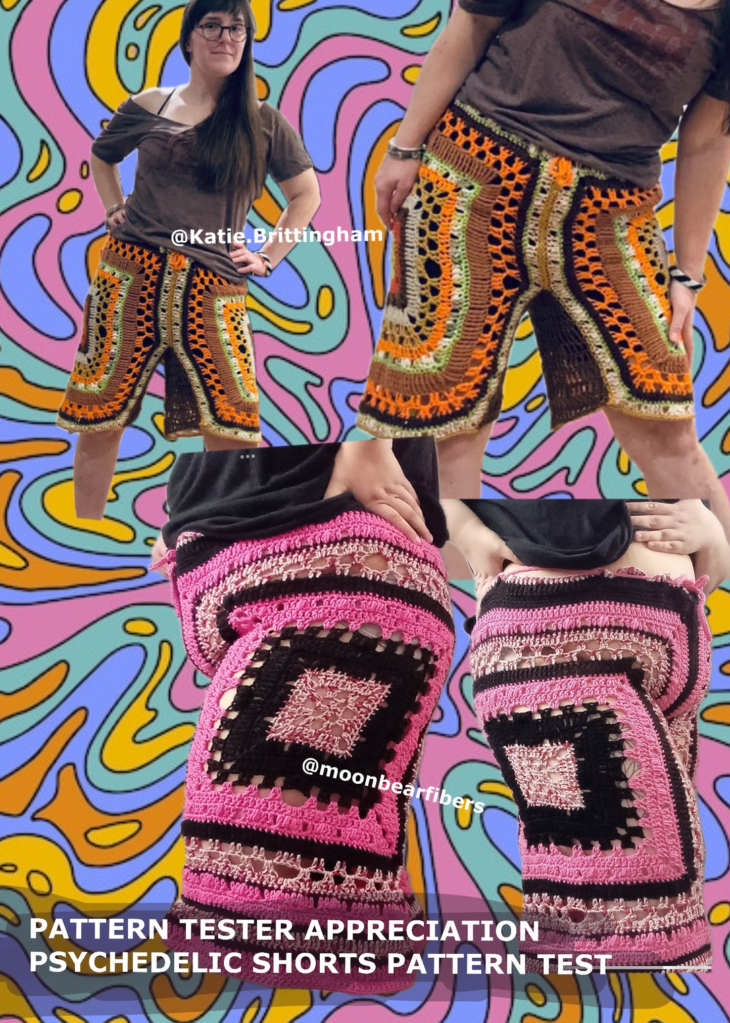 Psychedelic Shorts - DIY Crochet Unisex Festival Shorts PDF Pattern