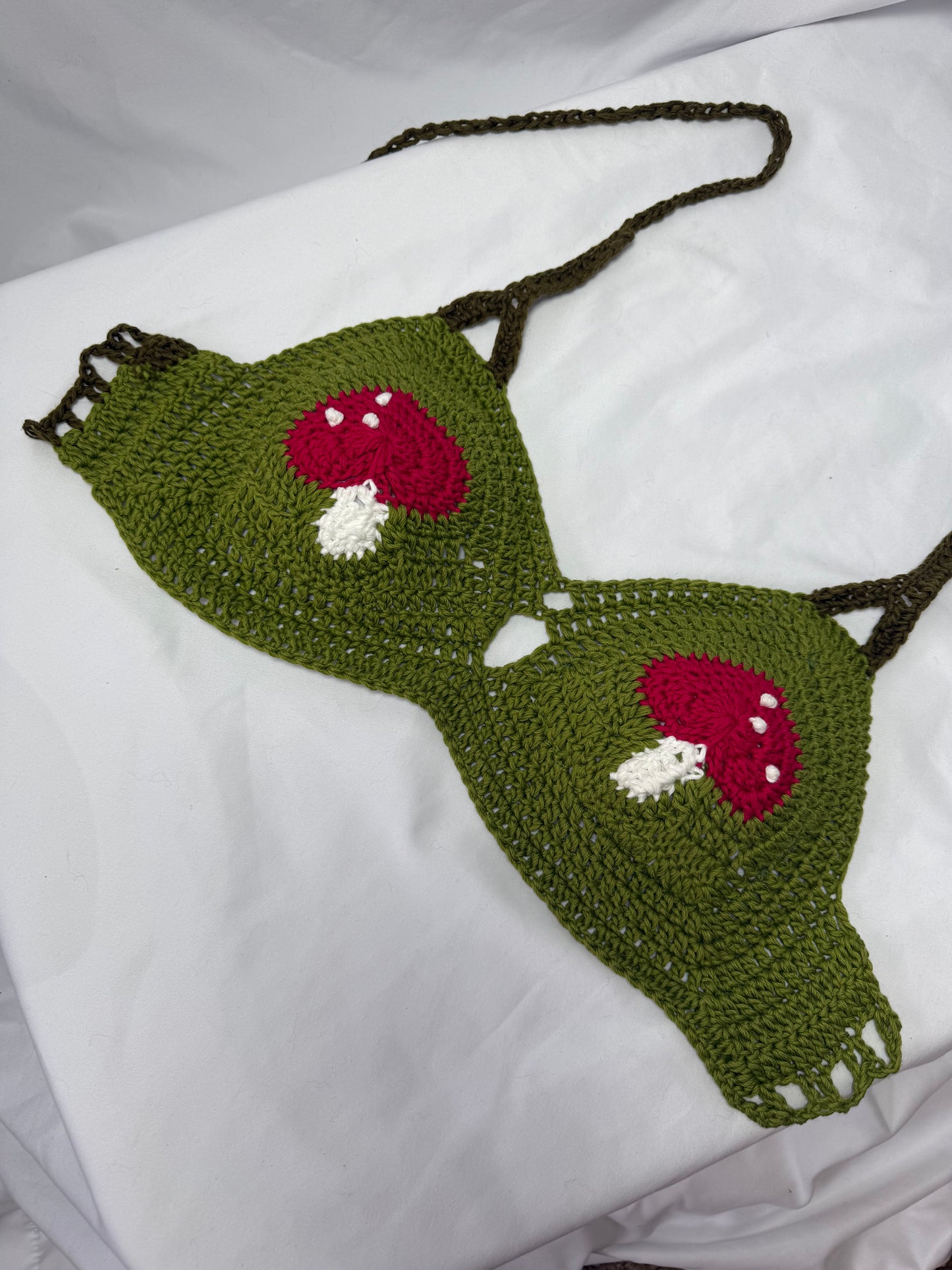 MTO Padded Mushroom Bra Top - Handmade Crochet Ravewear Bikini Top