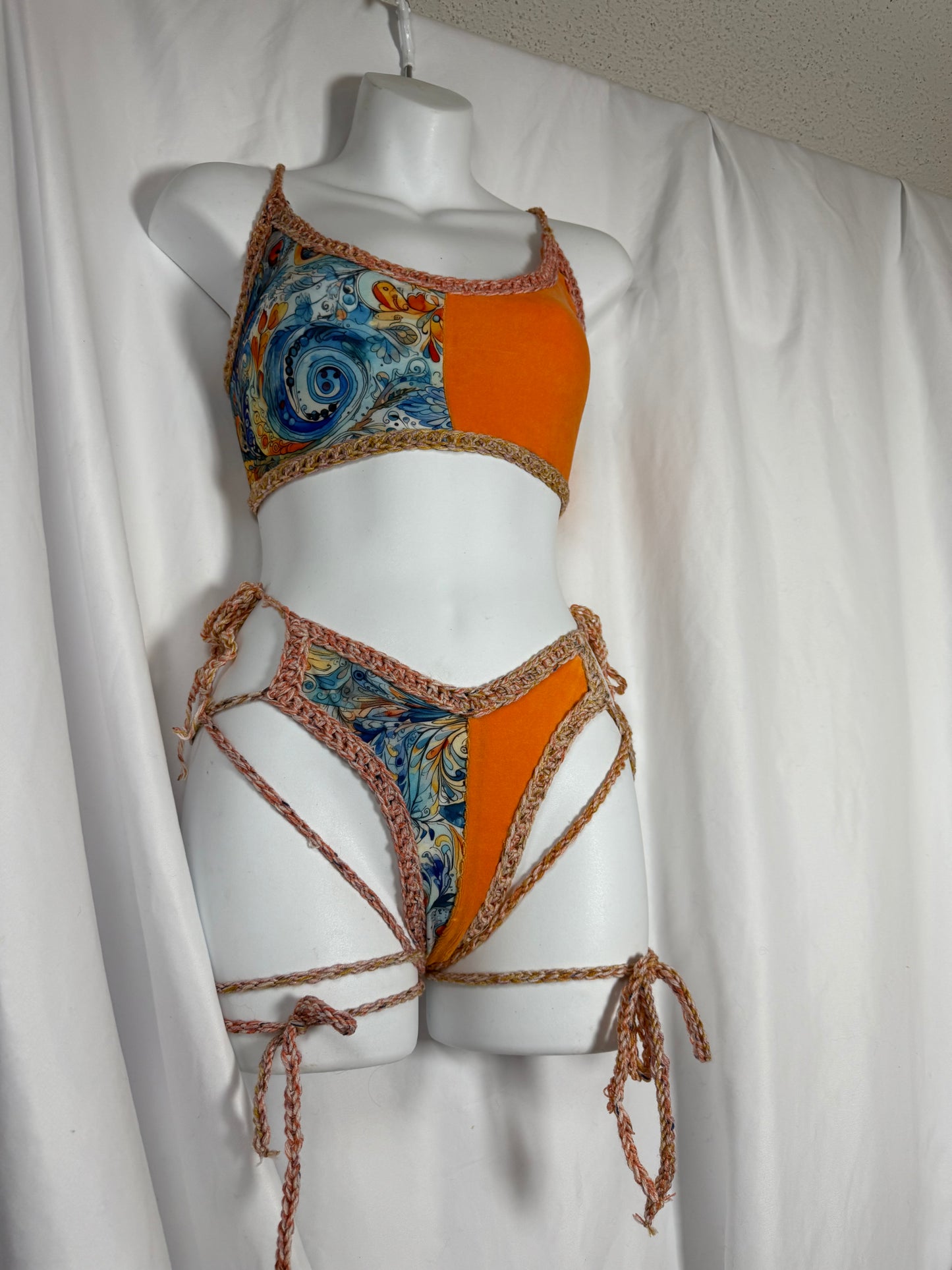 Water and Fire Bikini (Sm/M) - Handmade Crochet Ravewear Festival Bikini