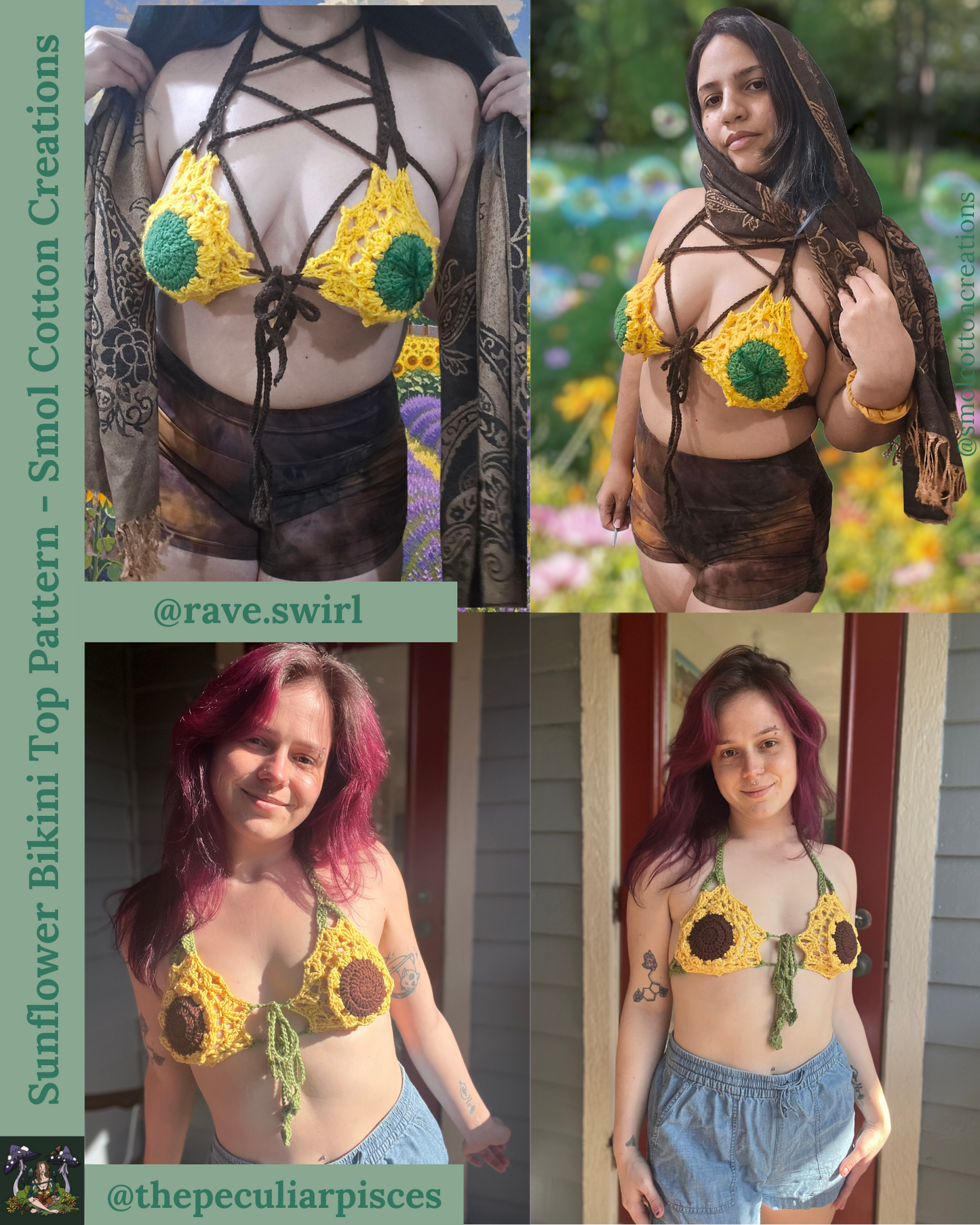 Sunflower Bikini Top - DIY Crochet Festival Top PDF Pattern