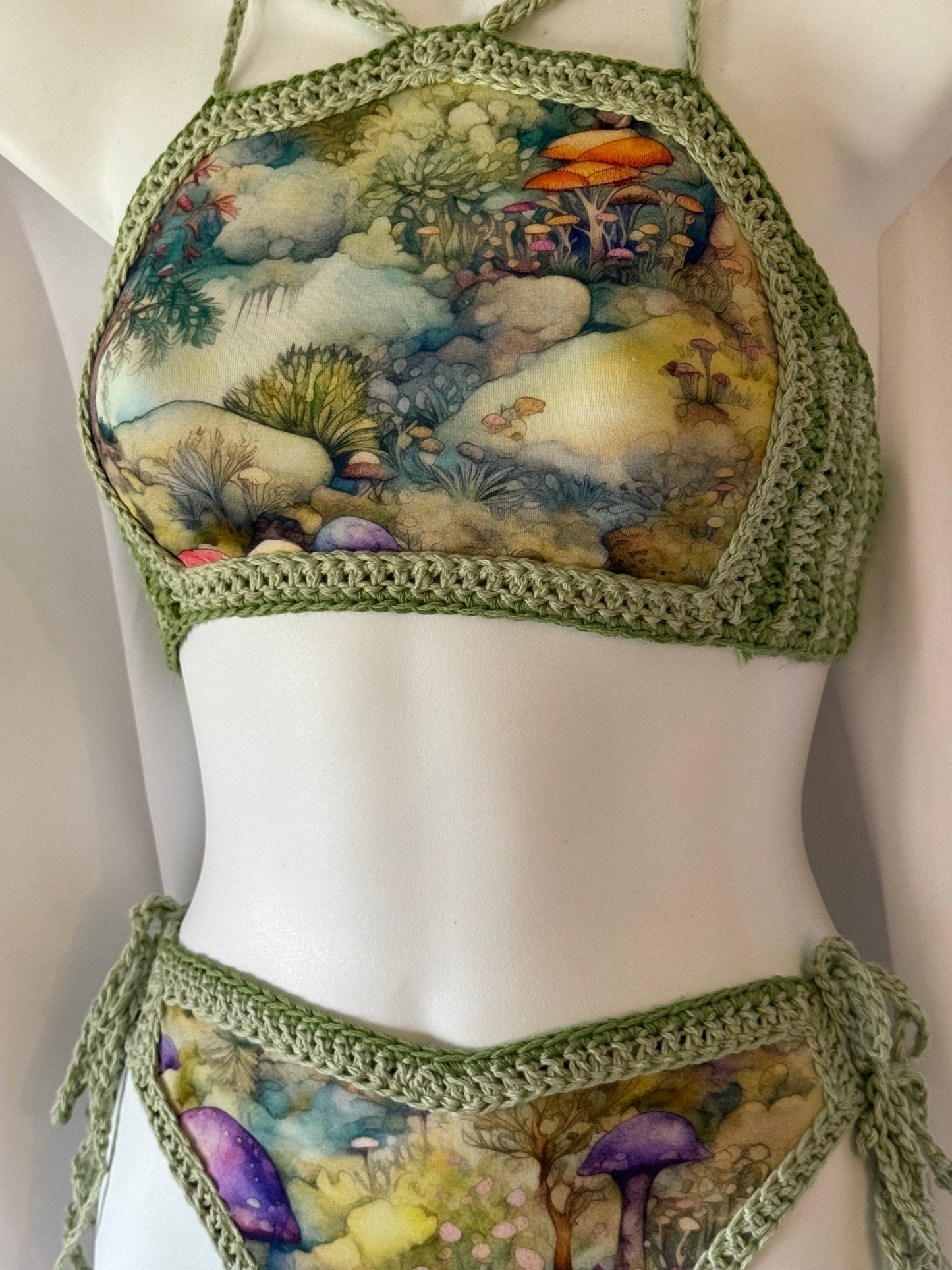 Mushroom Bikini (Xs-M) - Handmade Crochet Ravewear Festival Swimwear