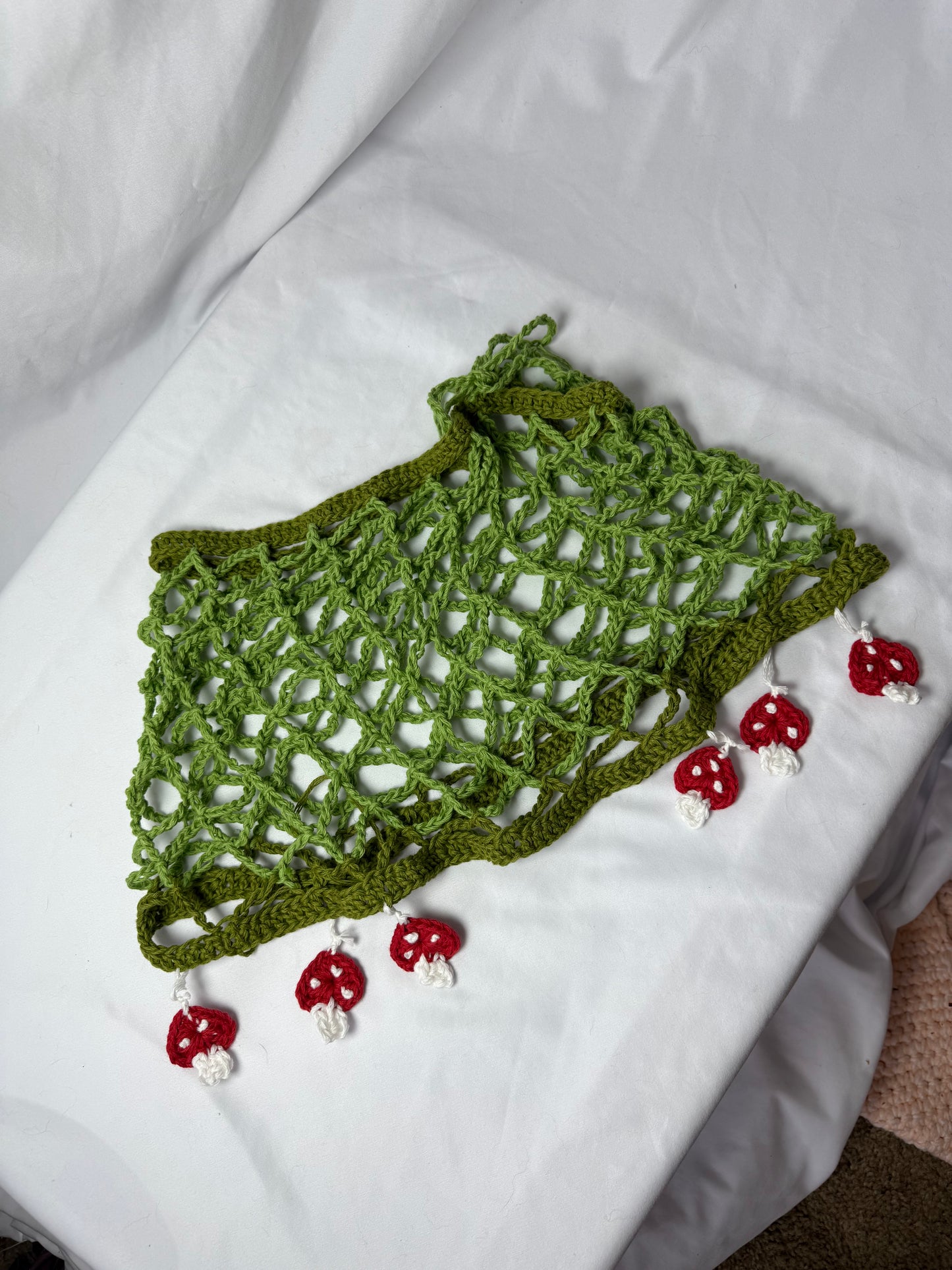 MTO Fishnet Mushroom Mini Skirt - Handmade Crochet Ravewear Skirt