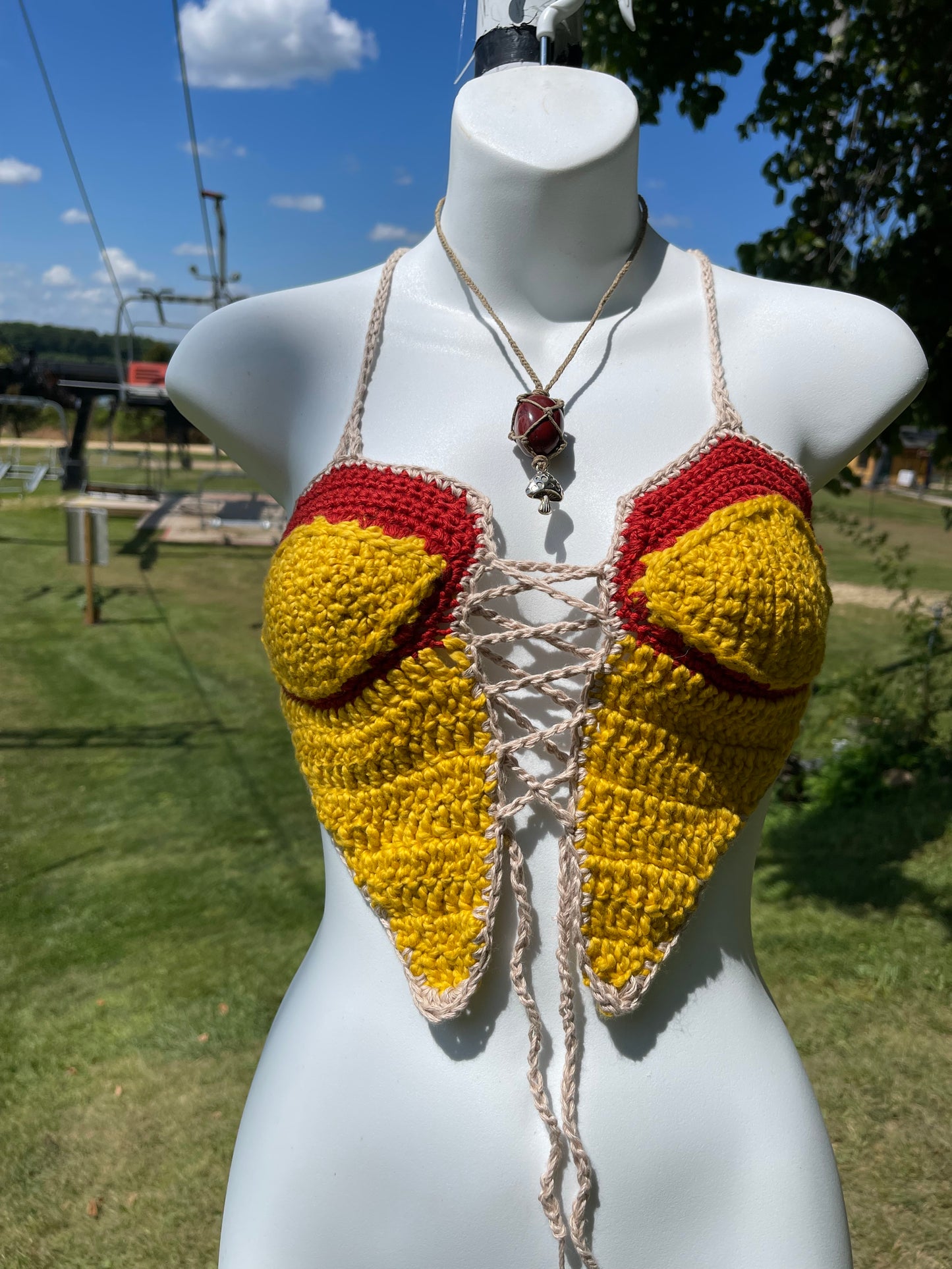 The Jasper’s Fly Agaric (XS-M - A-D Cup) - Organic Crochet Festival Top (The Sustainable Sunflower Shop Collab)