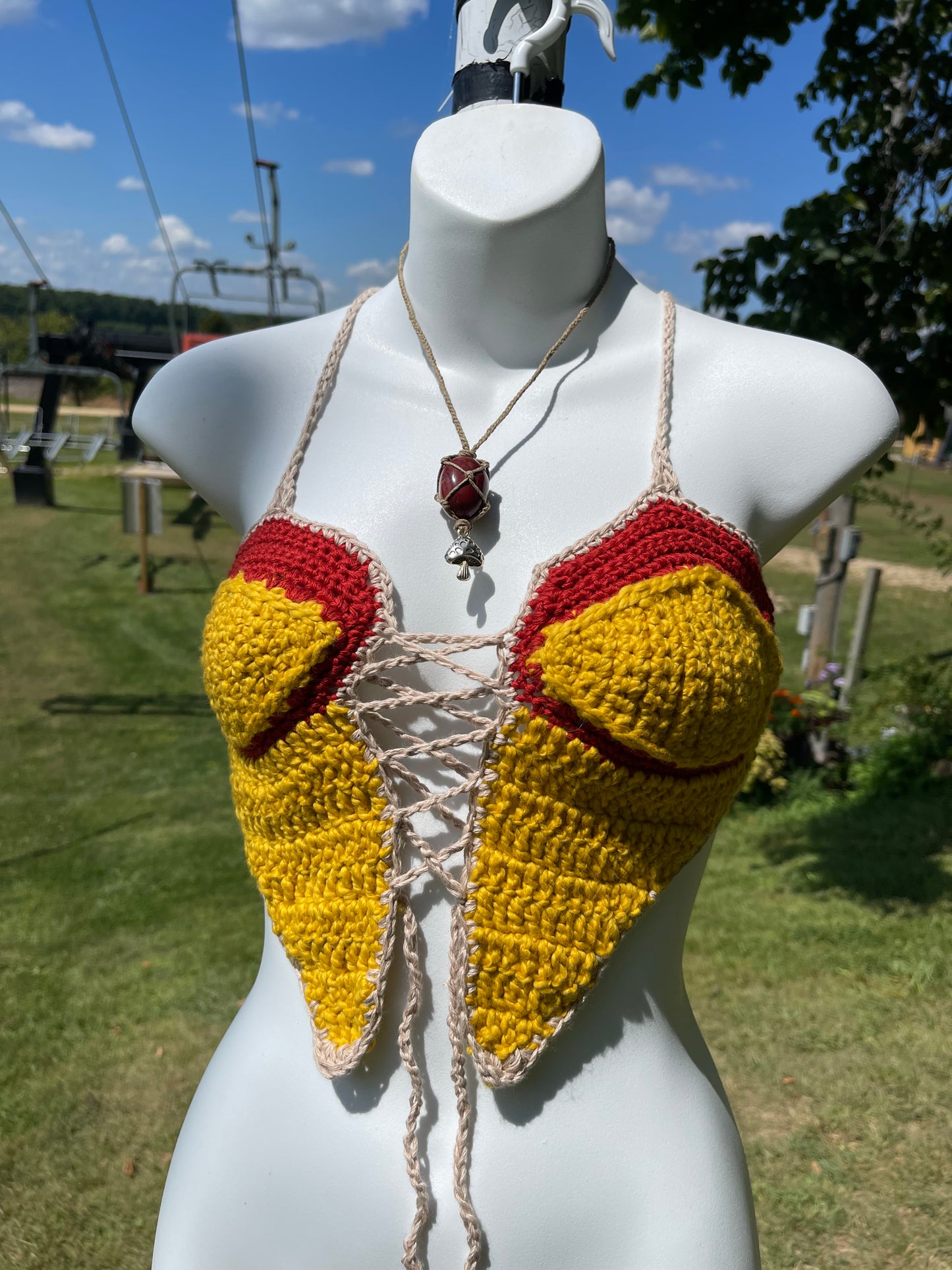 The Jasper’s Fly Agaric (XS-M - A-D Cup) - Organic Crochet Festival Top (The Sustainable Sunflower Shop Collab)