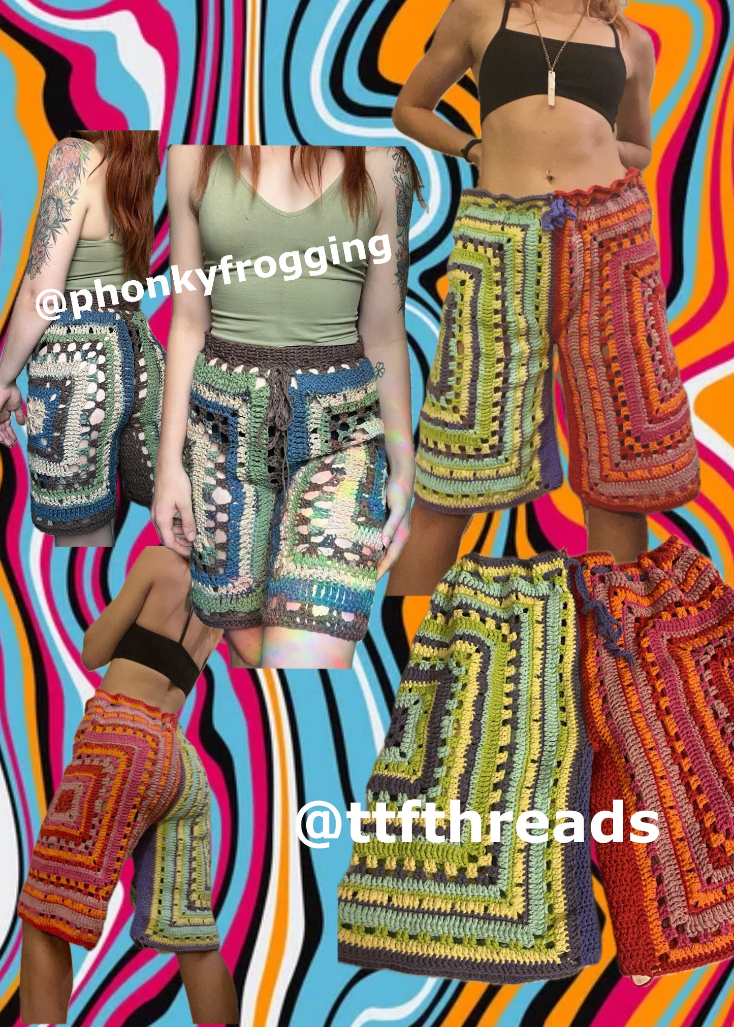 Psychedelic Shorts - DIY Crochet Unisex Festival Shorts PDF Pattern
