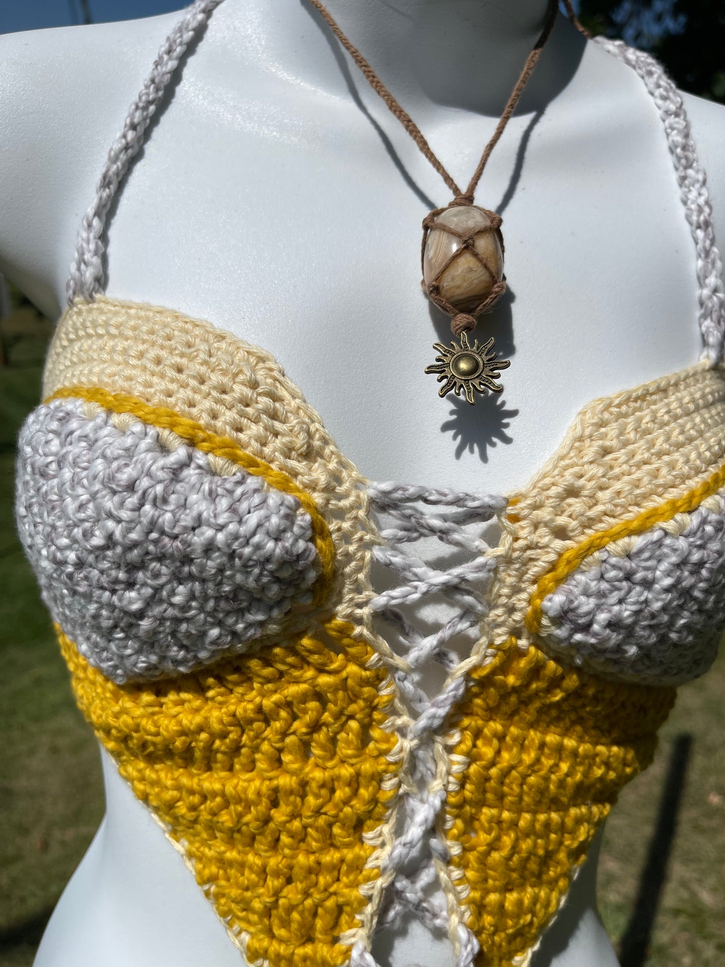 A Place Where the Sun Meets the Sky (XS-M - A-D Cup) - Organic Crochet Festival Top (The Sustainable Sunflower Shop Collab)