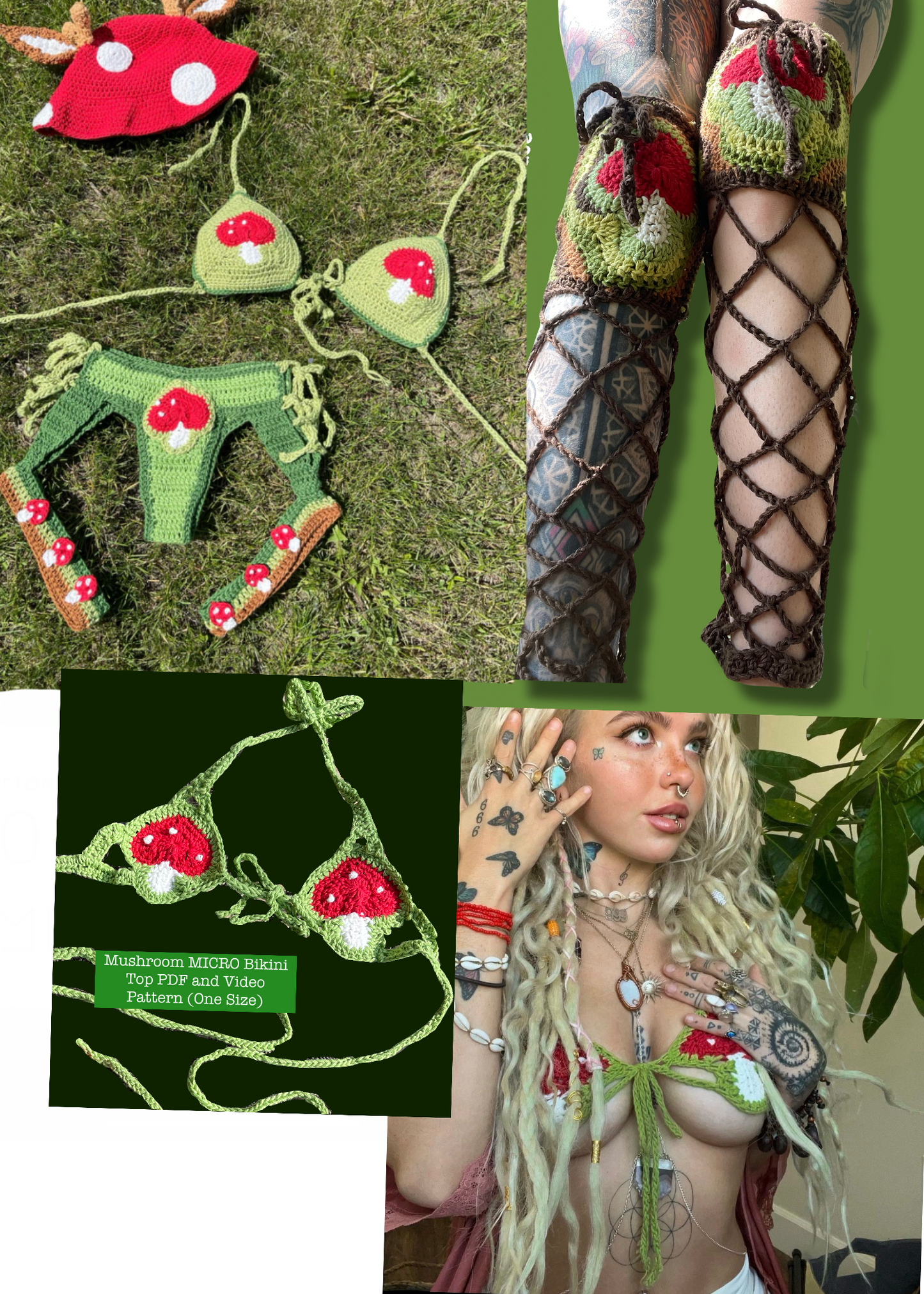 Pattern Bundle: Full Mushroom Fairy - 6 Patterns in One! - DIY Crochet Festival Outfit 6 PDF Pattern Set