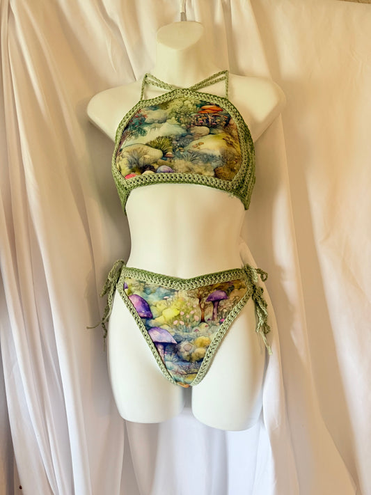 Mushroom Bikini (Xs-M) - Handmade Crochet Ravewear Festival Swimwear
