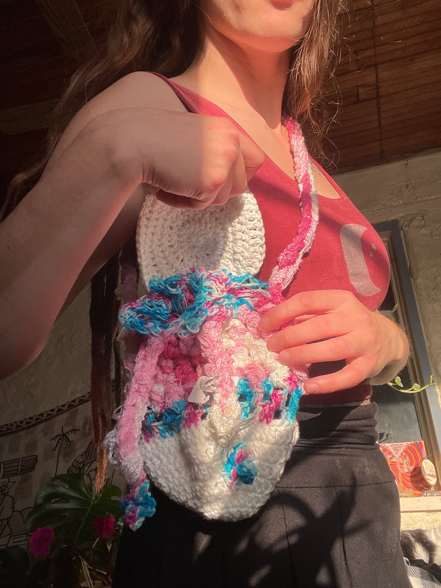 Drawstring over the shoulder festival bag