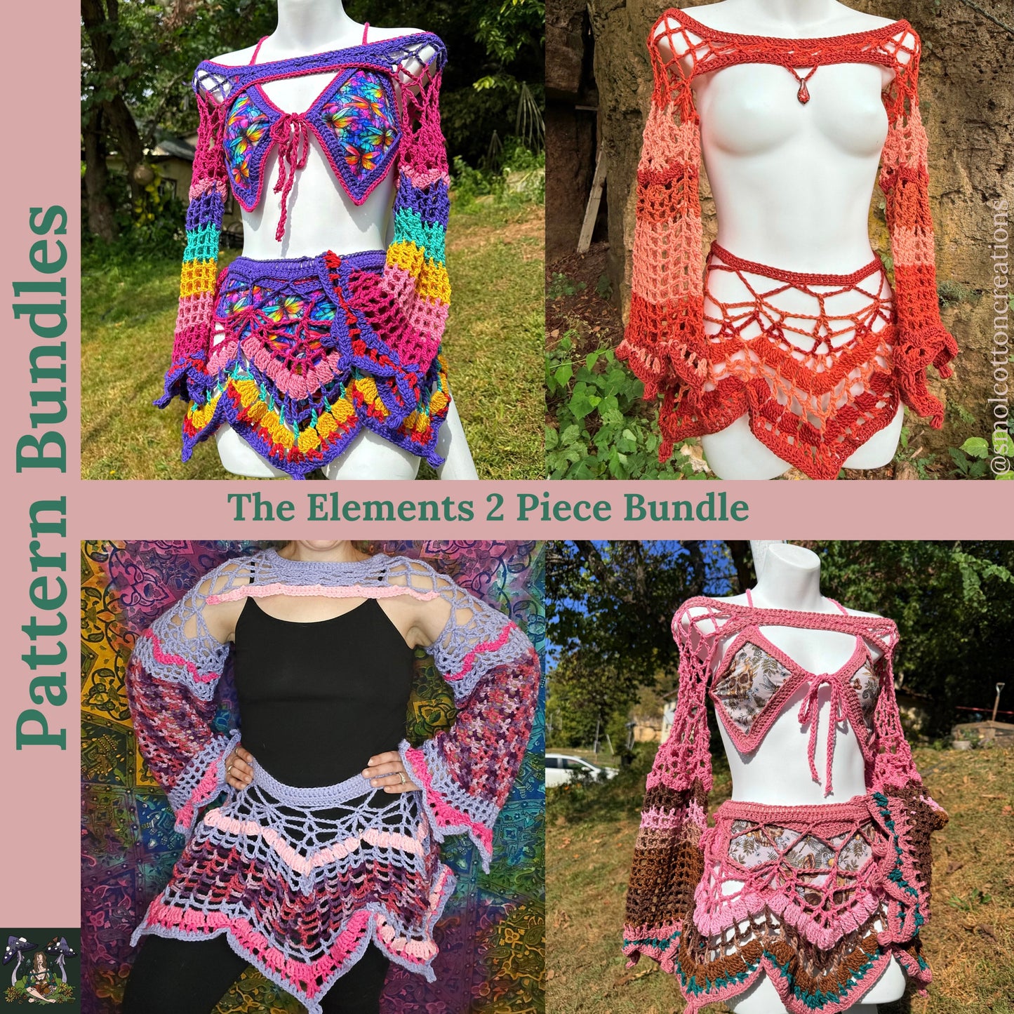 The Elements Pattern Bundle (Sleeves, Skirt) - DIY Crochet Festival 2 Piece PDF Pattern Set