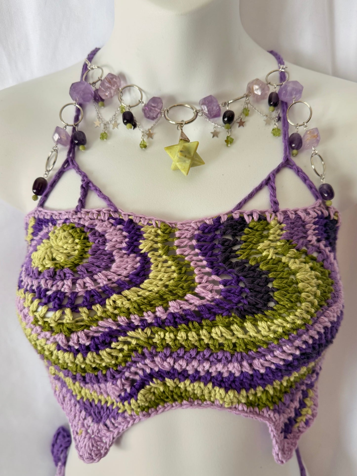 Handmade crochet festival outfit in organic cotton.