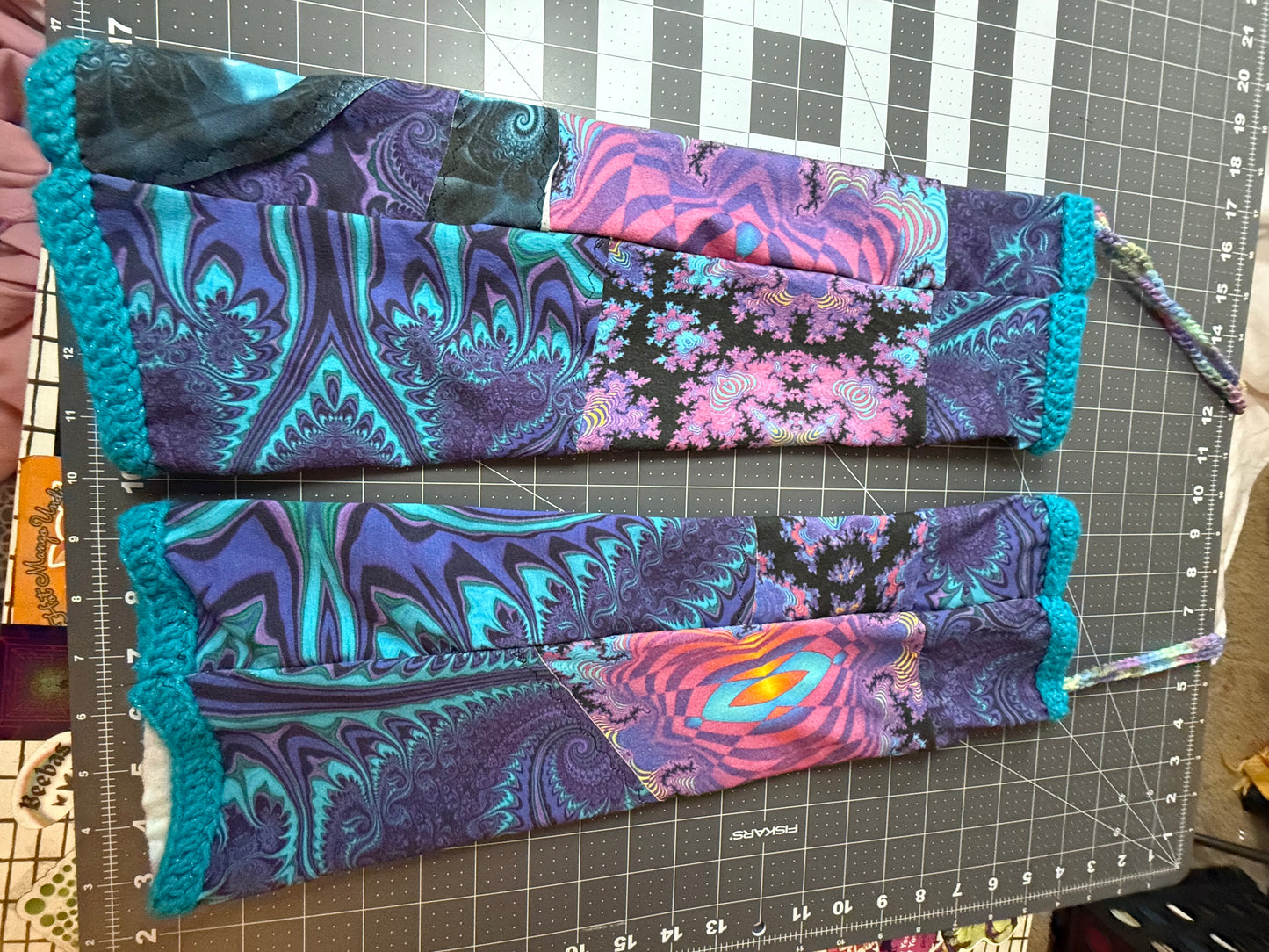Astral Visions Cheshire Cat Scrap 5P - Handmade Crochet Ravewear Lingerie Set