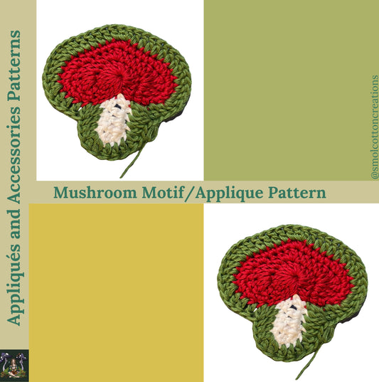 Mushroom With Outline Appliqué - DIY Crochet Mushroom Motif  PDF and Video Pattern