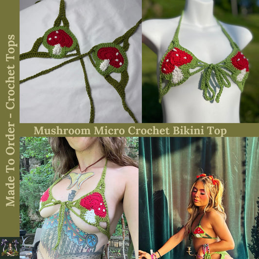 MTO Mushroom Micro Bikini (4x4”) - Tiny Crochet Ravewear Swim & Festival Set