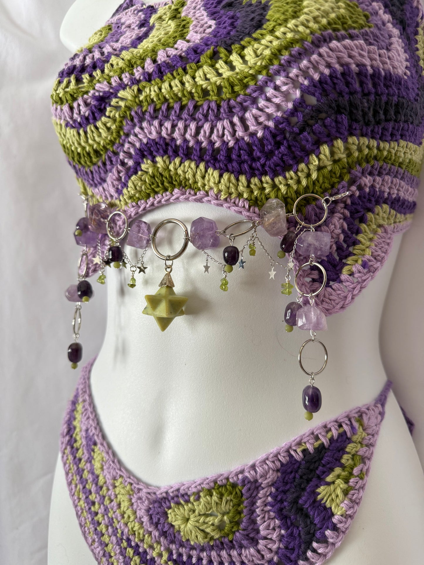 Handmade crochet festival outfit in organic cotton.