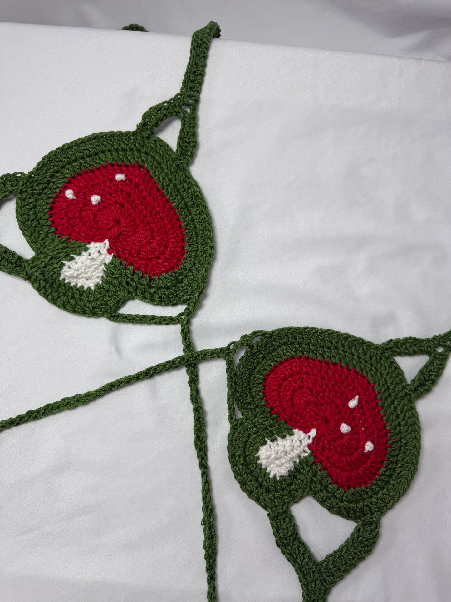 MTO Mushroom Micro Bikini Large (7x7”) - Organic Crochet Festival Bikini Top