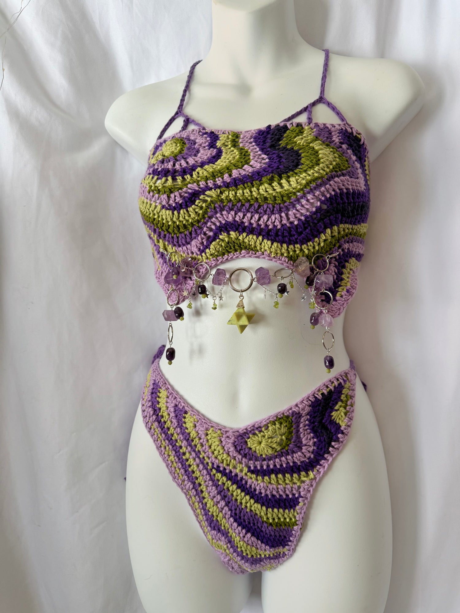 Handmade crochet festival outfit in organic cotton.