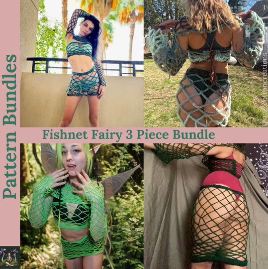 Pattern Bundle: Fishnet Fairy - 3 Patterns in One! - DIY Crochet Festival Outfit 3 PDF Pattern Set