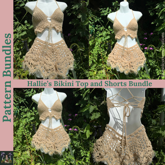 Hallie’s Bikini Top and Geometric Shorts/Pants 2 Piece Pattern Bundle - DIY Crochet Festival Outfit PDF Patterns