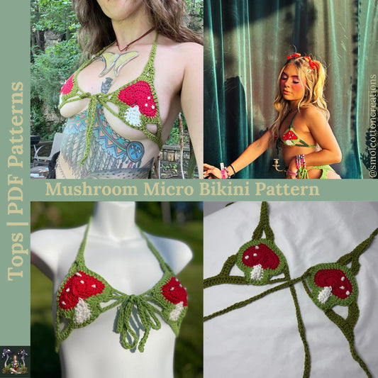 Mushroom Micro-Bikini - DIY Crochet Festival Top PDF and VIDEO Pattern