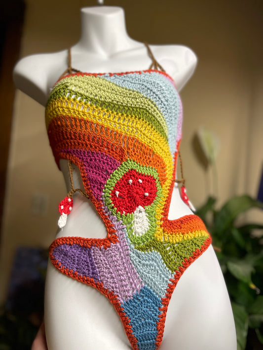 Rainbow Fairy Mushroom Bodysuit Size XS/SM (adjustable)