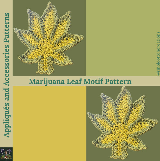 Marijuana Leaf Applique with Outline - DIY Crochet Cannabis Motif PDF Pattern