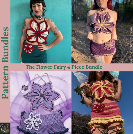 The Flower Fairy 4 Piece Pattern Bundle - DIY Crochet Festival Outfit PDF Pattern