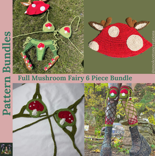 Pattern Bundle: Full Mushroom Fairy - 6 Patterns in One! - DIY Crochet Festival Outfit 6 PDF Pattern Set