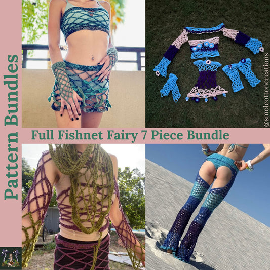 Pattern Bundle: Full Fishnet Fairy - 7 Patterns in One! - DIY Crochet Festival Outfit 7 PDF Pattern Set