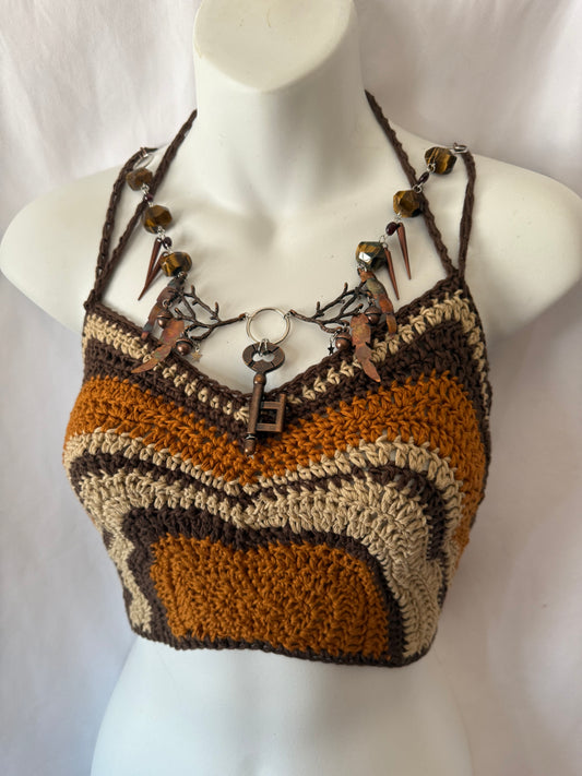 Handmade crochet festival top in organic cotton.