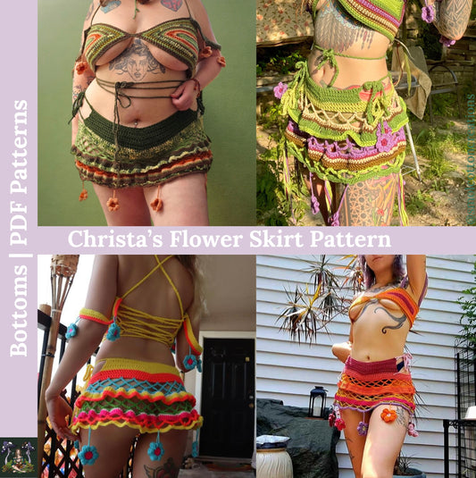 Christa’s Flower Fishnet Tiered Skirt - DIY Crochet Festival Fairycore Skirt PDF Pattern