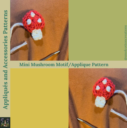 Tiny Mushroom Appliqué - DIY Tiny Crochet Mushroom Motif VIDEO and PDF Pattern