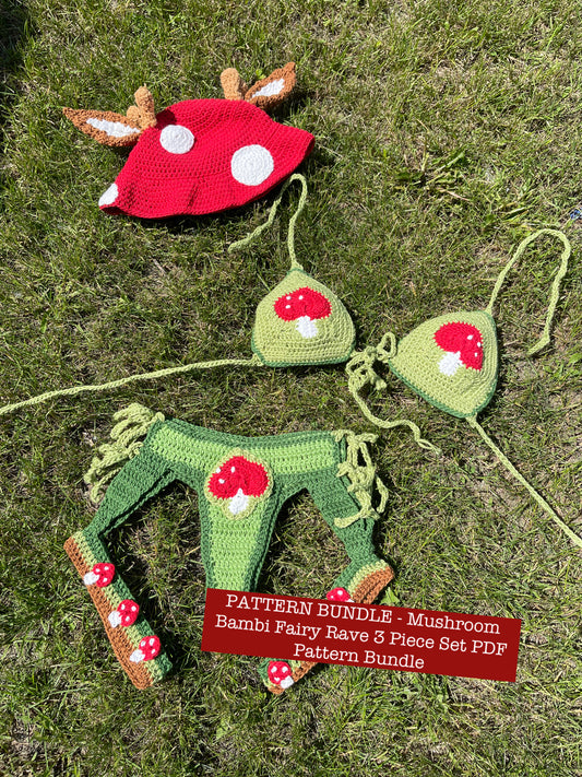 Pattern bundle: Mushroom Bambi 3 Piece Fairy Rave Core PDF Pattern Set (includes 5 different patterns)