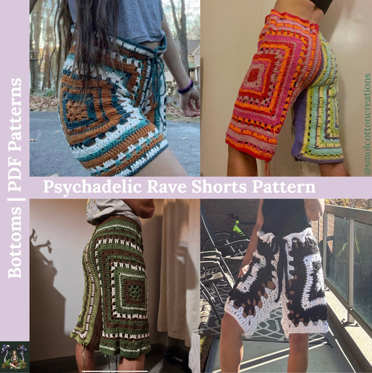 Psychedelic Shorts - DIY Crochet Unisex Festival Shorts PDF Pattern
